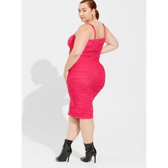 Torrid Plus Size 1, 1X, 14-16 Midi Mesh Bodycon Dress, Pink - Picture 2 of 9